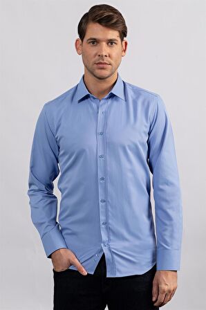 Tudors Modern Slim Fit Kendinden Desenli Düz Beyaz Gömlek