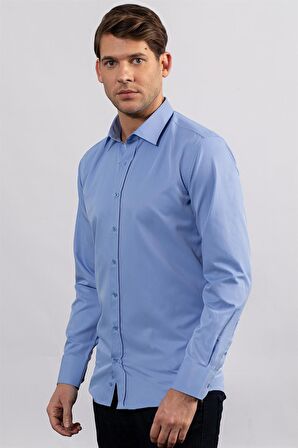 Tudors Modern Slim Fit Kendinden Desenli Düz Beyaz Gömlek