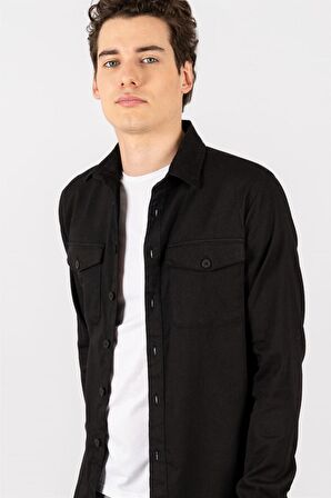 Tudors Slim Fit Düz Cepli Gabardin Erkek Gömlek