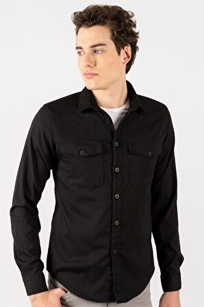 Tudors Slim Fit Düz Cepli Gabardin Erkek Gömlek