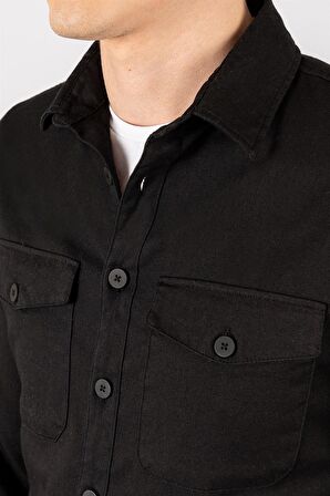 Tudors Slim Fit Düz Cepli Gabardin Erkek Gömlek