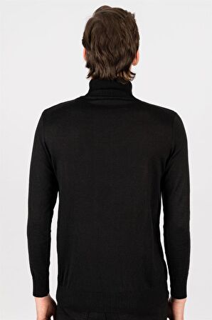 Tudors Slim Fit Dar Kesim Tam Boğazlı Yaka Düz Yün Erkek Kazak