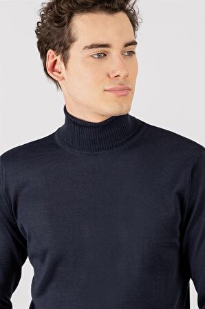 Tudors Slim Fit Dar Kesim Tam Boğazlı Yaka Düz Yün Erkek Kazak