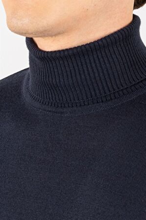 Tudors Slim Fit Dar Kesim Tam Boğazlı Yaka Düz Yün Erkek Kazak