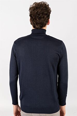Tudors Slim Fit Dar Kesim Tam Boğazlı Yaka Düz Yün Erkek Kazak
