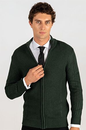 Tudors Slim Fit Dar Kesim Kendinden Desenli Erkek Hırka