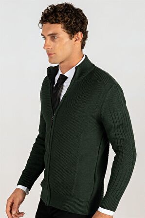 Tudors Slim Fit Dar Kesim Kendinden Desenli Erkek Hırka