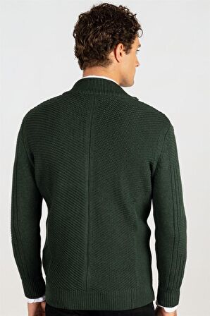 Tudors Slim Fit Dar Kesim Kendinden Desenli Erkek Hırka