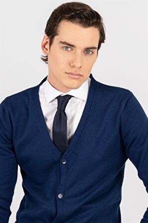 Tudors Slim Fit Dar Kesim Düğmeli Düz Pamuk Erkek Hırka