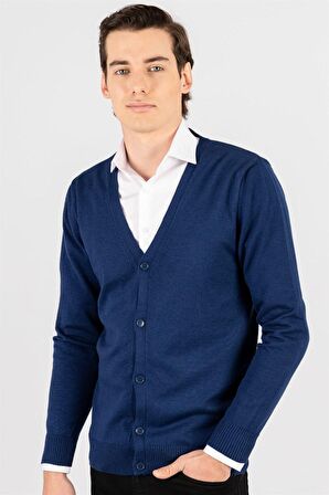 Tudors Slim Fit Dar Kesim Düğmeli Düz Pamuk Erkek Hırka