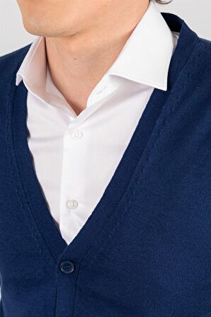 Tudors Slim Fit Dar Kesim Düğmeli Düz Pamuk Erkek Hırka