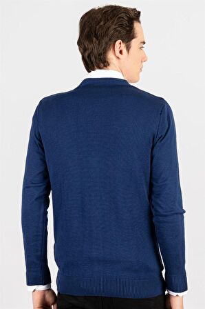 Tudors Slim Fit Dar Kesim Düğmeli Düz Pamuk Erkek Hırka