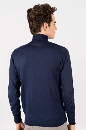 Tudors Slim Fit Dar Kesim Tam Boğazlı Yaka Düz Yün Erkek Kazak