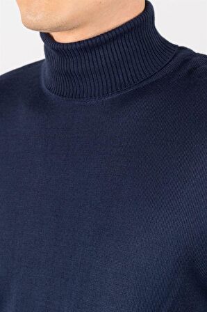 Tudors Slim Fit Dar Kesim Tam Boğazlı Yaka Düz Yün Erkek Kazak
