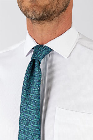 Erkek Regular Fit Klasik Kesim Armürlü Kravatlık Yaka Desenli Beyaz Gömlek