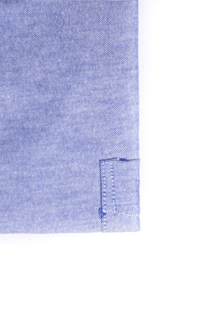 Erkek Big Size Büyük Beden Uzun Kollu Pamuklu Oxford Doku Tek Cepli Sax Mavi Düğmeli Yaka Gömlek