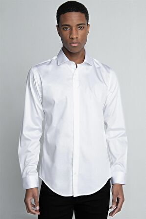Tudors Slım Fıt Uzun Kol Yüksek Yaka Premium Seri Cotton Saten Gömlek