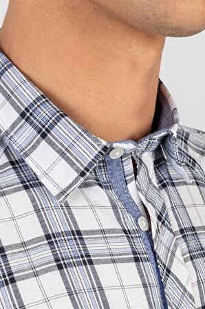 Tudors Slim Fit Kısa Kol Ekose Çift Cep Kapaklı Teksas Model Erkek Gömlek