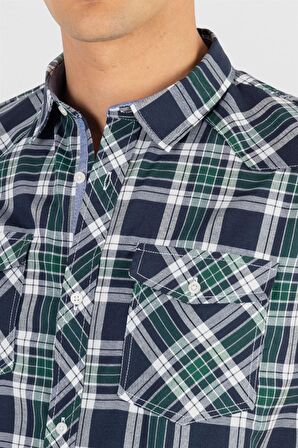 Tudors Slim Fit Kısa Kol Ekose Çift Cep Kapaklı Teksas Model Erkek Gömlek