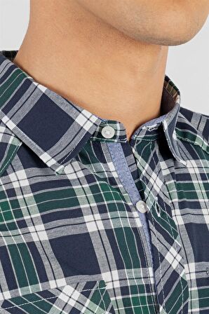 Tudors Slim Fit Kısa Kol Ekose Çift Cep Kapaklı Teksas Model Erkek Gömlek
