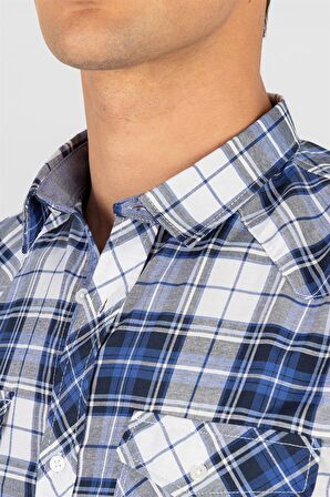 Tudors Slim Fit Kısa Kol Ekose Kapaklı Teksas Model Erkek Gömlek