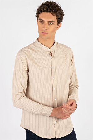 Tudors Slim Fit Uzun Kol Çizgili Hakim Yaka Erkek Gömlek