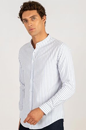 Tudors Slim Fit Uzun Kol Çizgili Hakim Yaka Erkek Gömlek