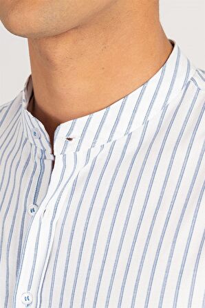 Tudors Slim Fit Uzun Kol Çizgili Hakim Yaka Erkek Gömlek
