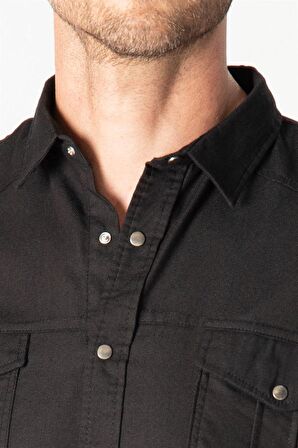 Tudors Slim Fit Yıkamalı Denım Düz Çift Cep Gömlek