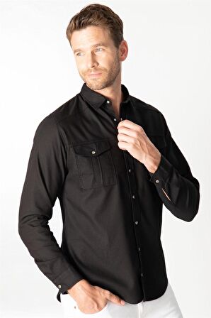 Tudors Slim Fit Yıkamalı Denım Düz Çift Cep Gömlek