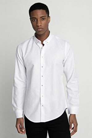 Tudors Slim Fit Uzun Kol Yaka Düğmeli Yaka İçi Biyeli Erkek Gömlek