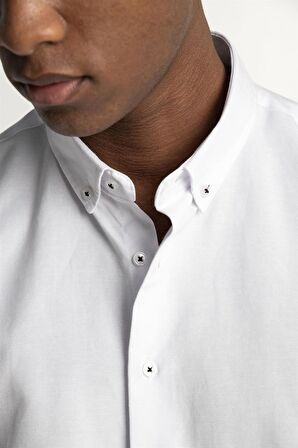 Tudors Slim Fit Uzun Kol Yaka Düğmeli Yaka İçi Biyeli Erkek Gömlek