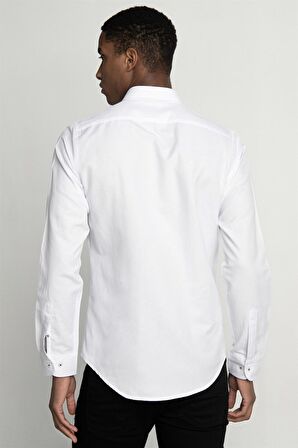 Tudors Slim Fit Uzun Kol Yaka Düğmeli Yaka İçi Biyeli Erkek Gömlek