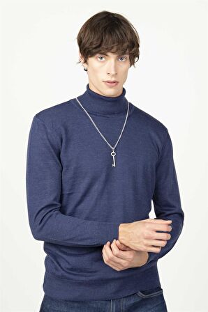 Tudors Slim Fit Dar Kesim Tam Boğazlı Yaka Düz Yün Erkek Kazak