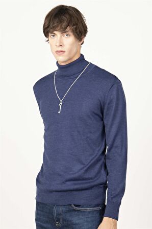 Tudors Slim Fit Dar Kesim Tam Boğazlı Yaka Düz Yün Erkek Kazak