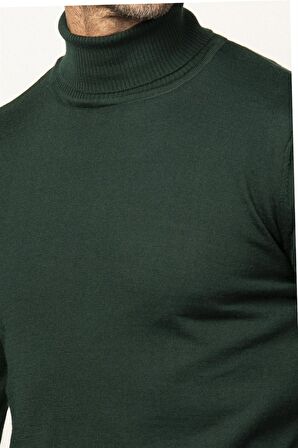 Tudors Slim Fit Dar Kesim Tam Boğazlı Yaka Düz Yün Erkek Kazak