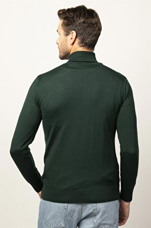 Tudors Slim Fit Dar Kesim Tam Boğazlı Yaka Düz Yün Erkek Kazak