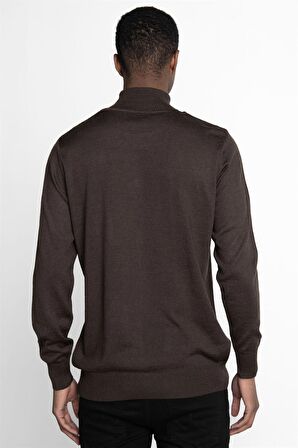 Tudors Slim Fit Dar Kesim Tam Boğazlı Yaka Düz Yün Erkek Kazak