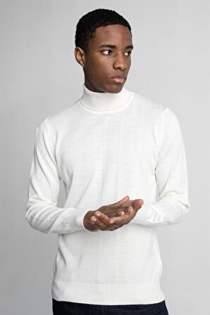 Tudors Slim Fit Dar Kesim Tam Boğazlı Yaka Düz Yün Erkek Kazak