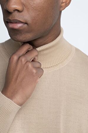 Tudors Slim Fit Dar Kesim Tam Boğazlı Yaka Düz Yün Erkek Kazak