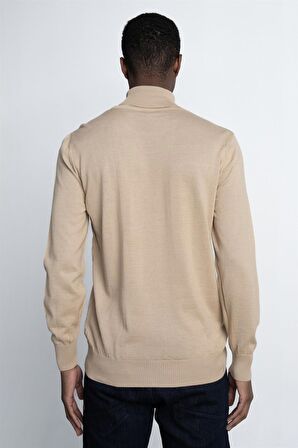 Tudors Slim Fit Dar Kesim Tam Boğazlı Yaka Düz Yün Erkek Kazak