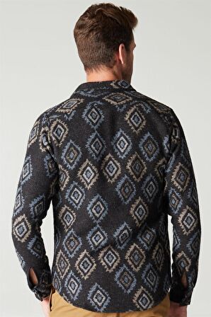 Tudors Slim Fit Tek Cep Kışlık Etnik Desen Spor Erkek Gömlek