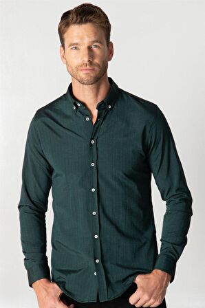 Tudors Slim Fit Uzun Kol Çizgili Spor Yaka Poplin Erkek Gömlek