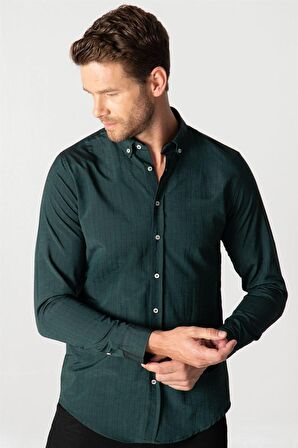 Tudors Slim Fit Uzun Kol Çizgili Spor Yaka Poplin Erkek Gömlek