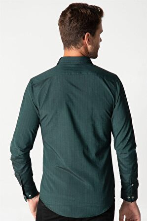 Tudors Slim Fit Uzun Kol Çizgili Spor Yaka Poplin Erkek Gömlek