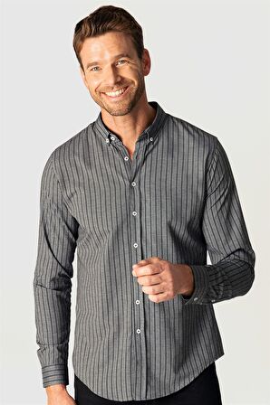 Slim Fit Uzun Kol Çizgili Erkek Gömlek