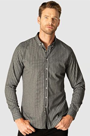 Slim Fit Uzun Kol Çizgili Erkek Gömlek