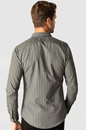 Slim Fit Uzun Kol Çizgili Erkek Gömlek