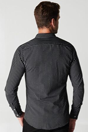 Tudors Slim Fit Uzun Kol Çizgili Spor Yaka Poplin Erkek Gömlek
