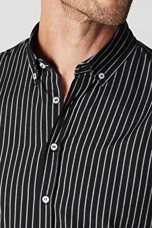 Tudors Slim Fit Uzun Kol Çizgili Spor Yaka Poplin Erkek Gömlek